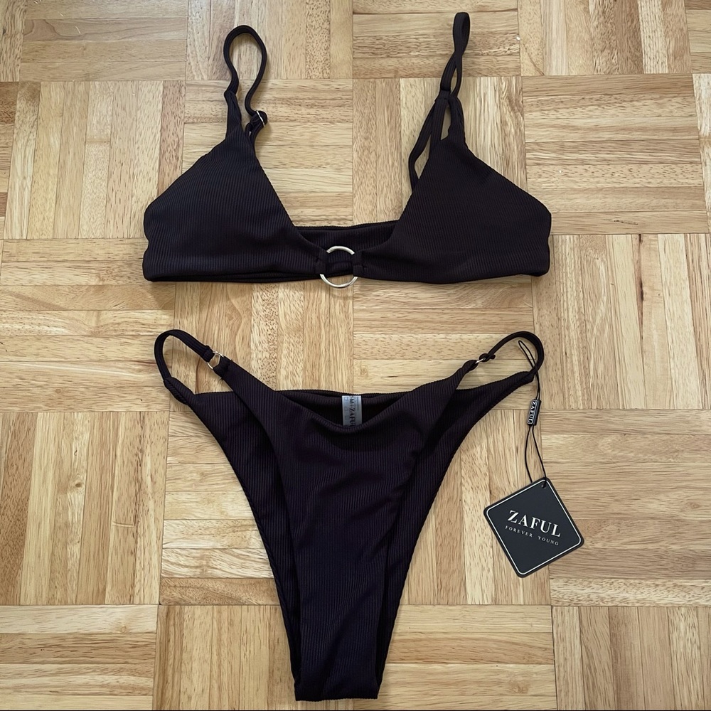 Zaful Black Ribbed Bikini